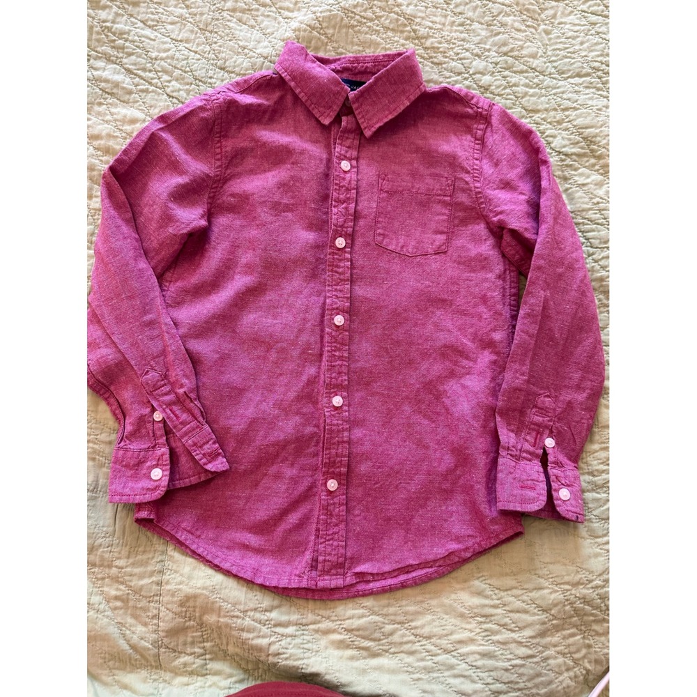 Janie and Jack Kids Raspberry Pink Linen Cotton Button Down Shirt Size 6